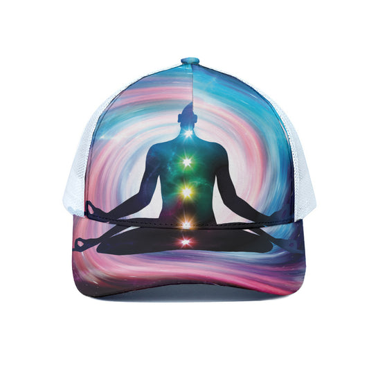 Chakras Of The Universe Print White Mesh Trucker Cap