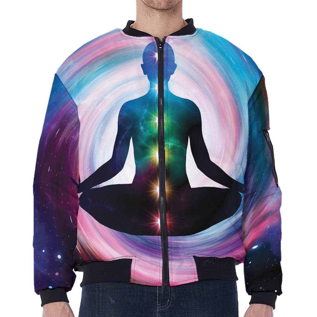 Chakras Of The Universe Print Zip Sleeve Bomber Jacket