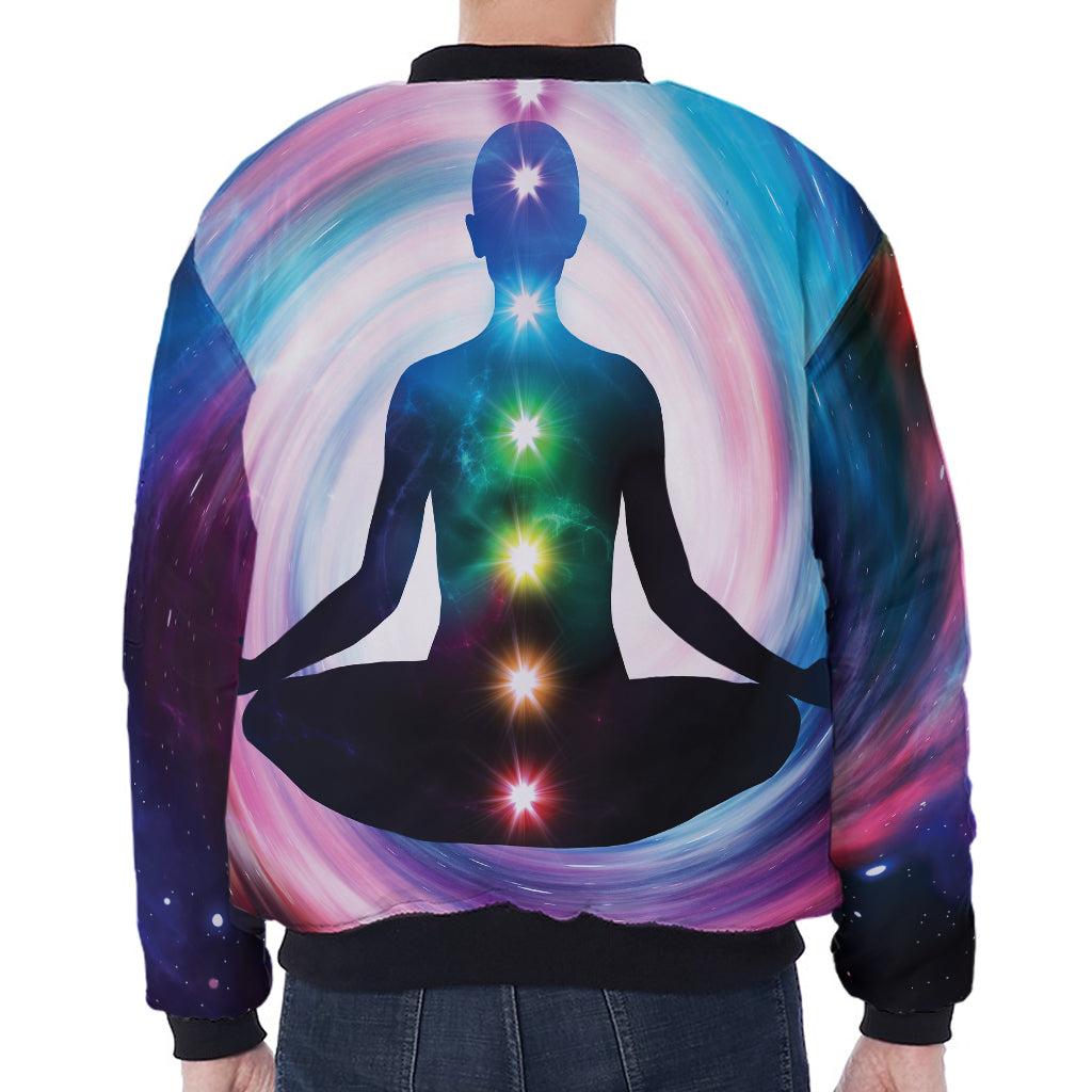 Chakras Of The Universe Print Zip Sleeve Bomber Jacket