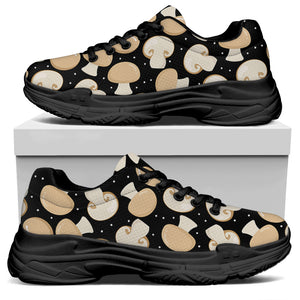 Champignon Mushroom Pattern Print Black Chunky Shoes