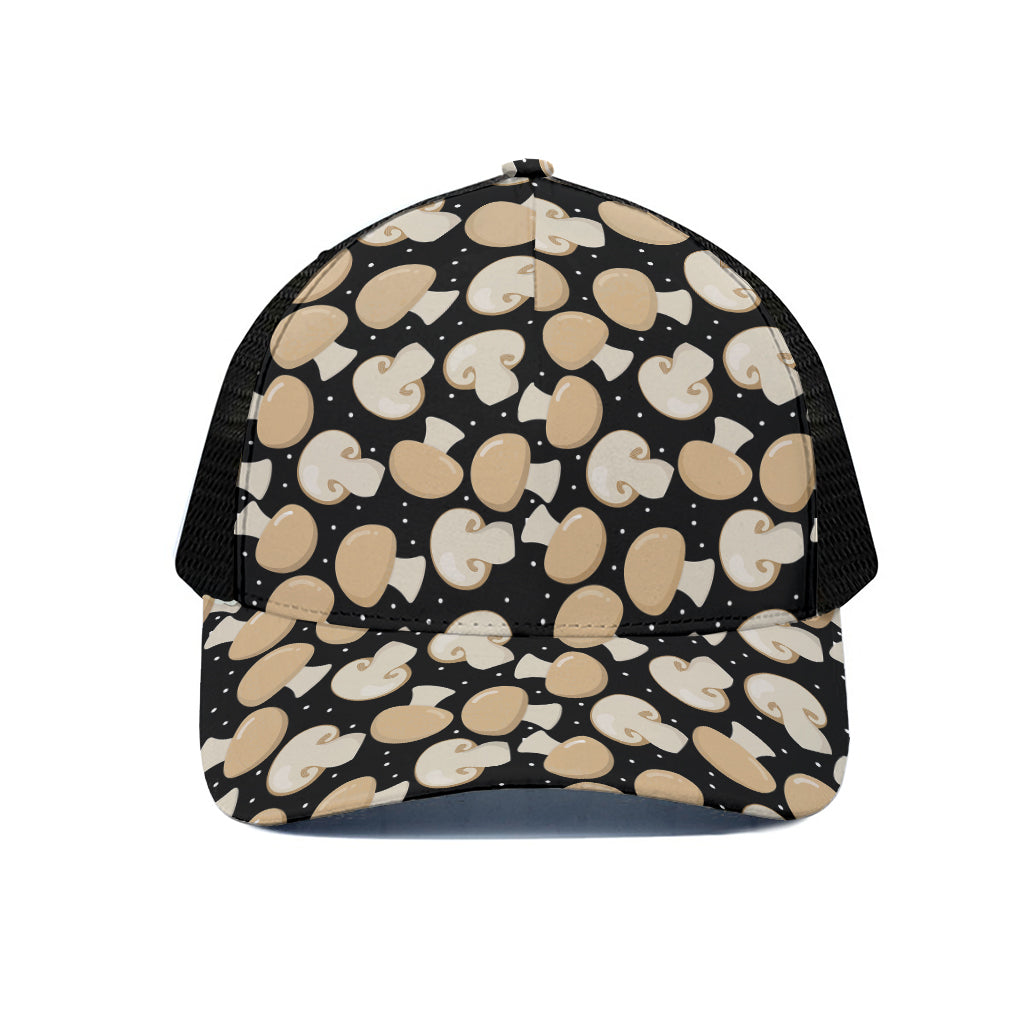 Champignon Mushroom Pattern Print Black Mesh Trucker Cap