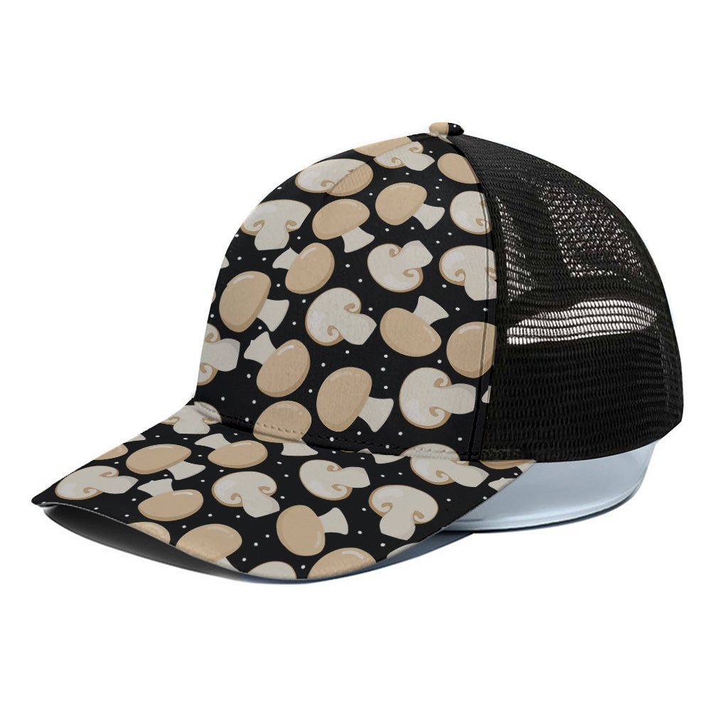 Champignon Mushroom Pattern Print Black Mesh Trucker Cap