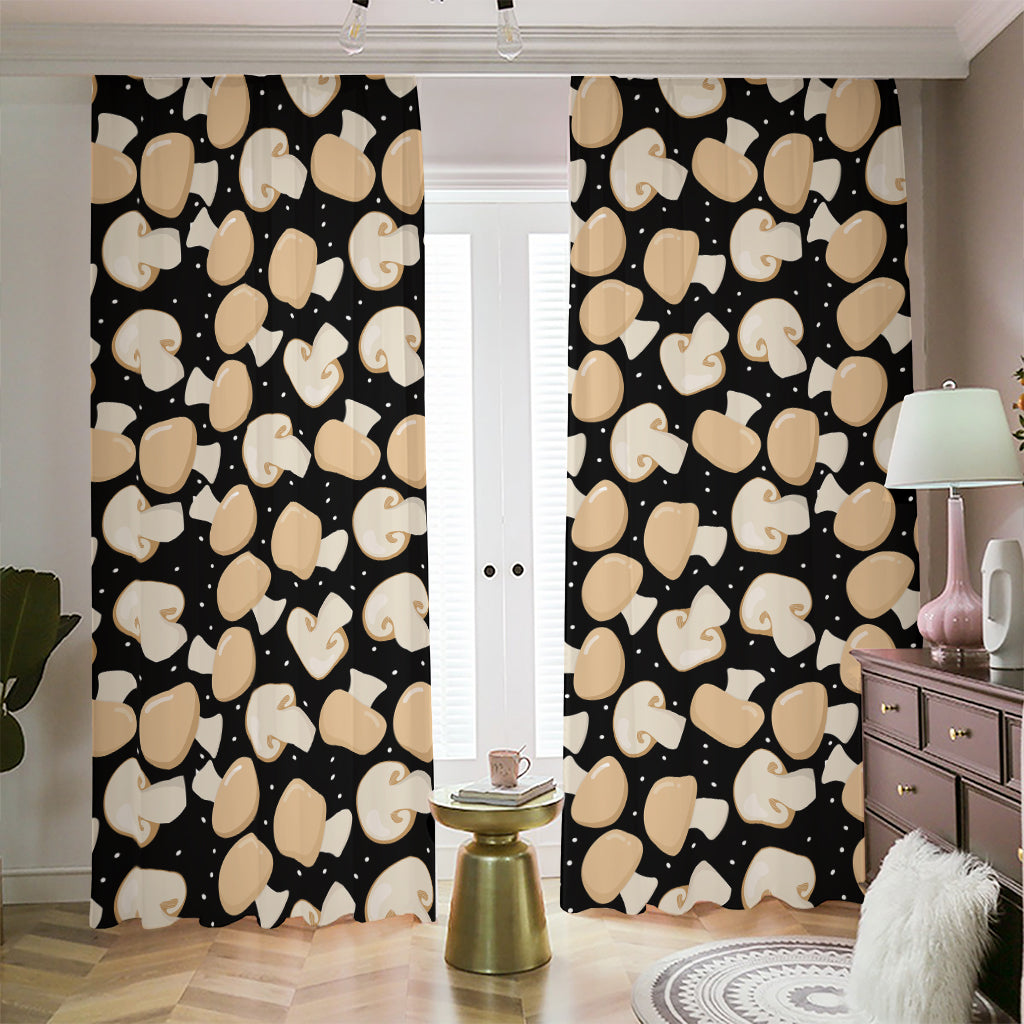 Champignon Mushroom Pattern Print Blackout Pencil Pleat Curtains