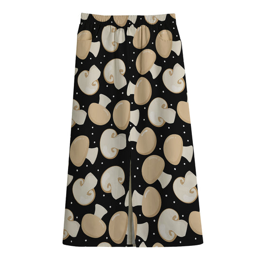 Champignon Mushroom Pattern Print Cotton Front Slit Maxi Skirt
