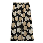 Champignon Mushroom Pattern Print Cotton Front Slit Maxi Skirt