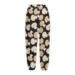 Champignon Mushroom Pattern Print Fleece Lined Knit Pants