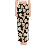 Champignon Mushroom Pattern Print High Slit Maxi Skirt