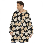 Champignon Mushroom Pattern Print Hoodie Blanket