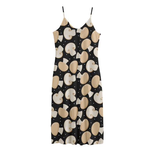 Champignon Mushroom Pattern Print Jersey Midi Cami Dress