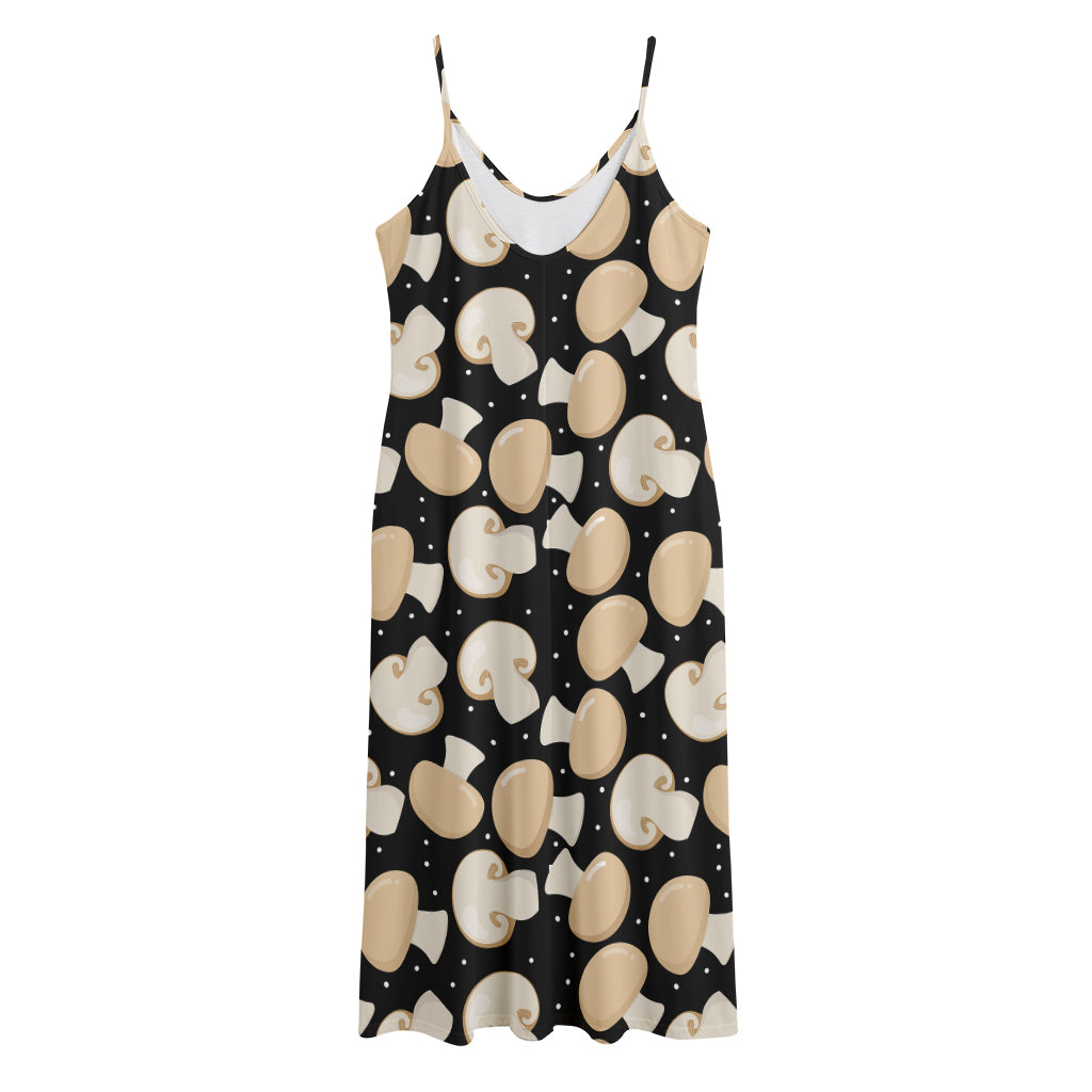 Champignon Mushroom Pattern Print Jersey Midi Cami Dress