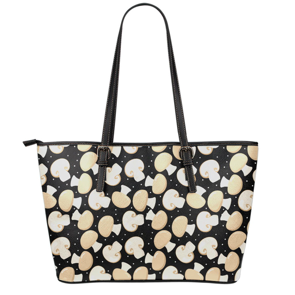 Champignon Mushroom Pattern Print Leather Tote Bag