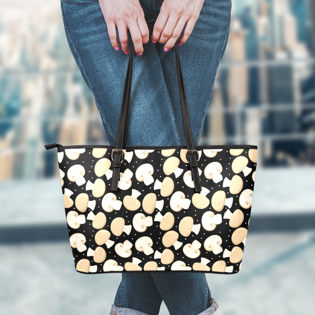 Champignon Mushroom Pattern Print Leather Tote Bag