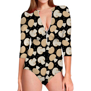 Champignon Mushroom Pattern Print Long Sleeve Swimsuit