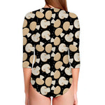 Champignon Mushroom Pattern Print Long Sleeve Swimsuit