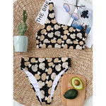 Champignon Mushroom Pattern Print One Shoulder Bikini Top