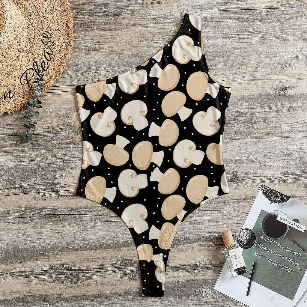 Champignon Mushroom Pattern Print One Shoulder Bodysuit