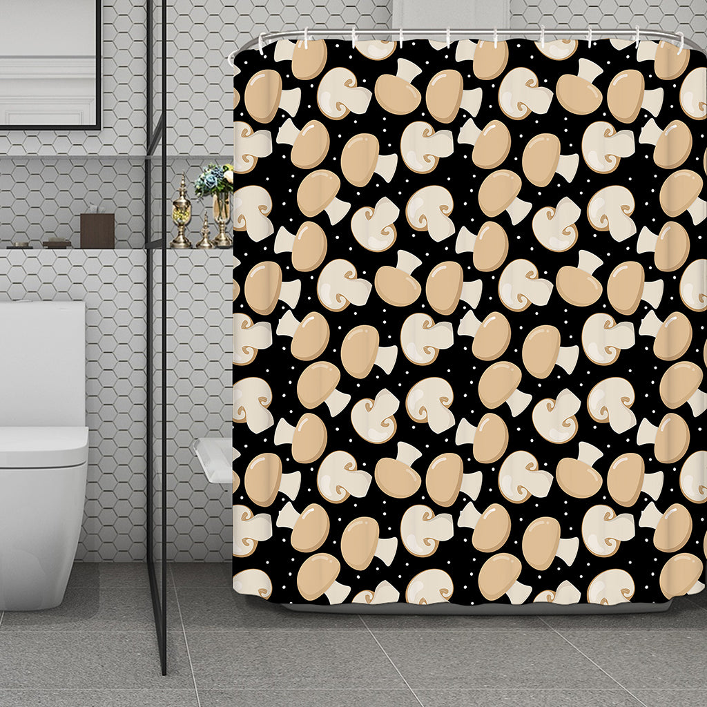 Champignon Mushroom Pattern Print Polyester Shower Curtain