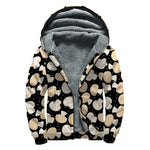 Champignon Mushroom Pattern Print Sherpa Lined Zip Up Hoodie