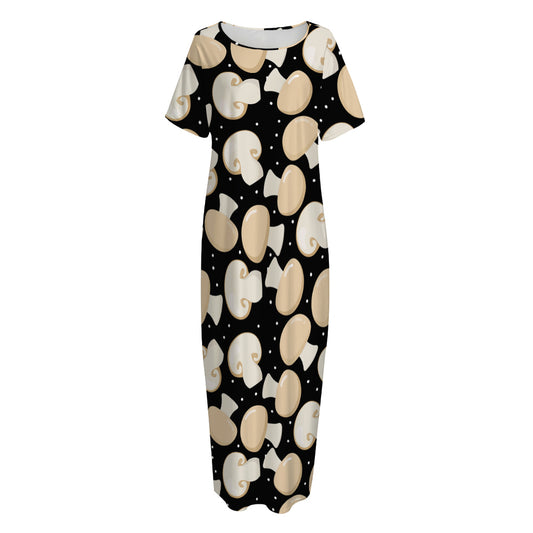 Champignon Mushroom Pattern Print Short Sleeve Long Nightdress