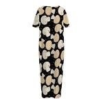 Champignon Mushroom Pattern Print Short Sleeve Long Nightdress