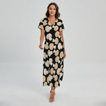 Champignon Mushroom Pattern Print Short Sleeve Maxi Dress