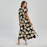 Champignon Mushroom Pattern Print Short Sleeve Maxi Dress