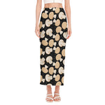Champignon Mushroom Pattern Print Side Slit Maxi Skirt
