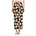 Champignon Mushroom Pattern Print Side Slit Maxi Skirt