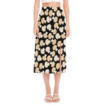 Champignon Mushroom Pattern Print Side Slit Midi Skirt