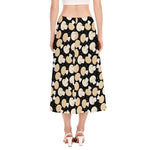 Champignon Mushroom Pattern Print Side Slit Midi Skirt
