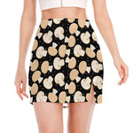 Champignon Mushroom Pattern Print Side Slit Mini Skirt
