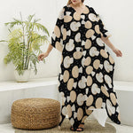 Champignon Mushroom Pattern Print Silk V-Neck Kaftan Dress