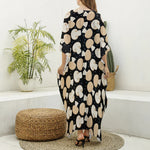 Champignon Mushroom Pattern Print Silk V-Neck Kaftan Dress
