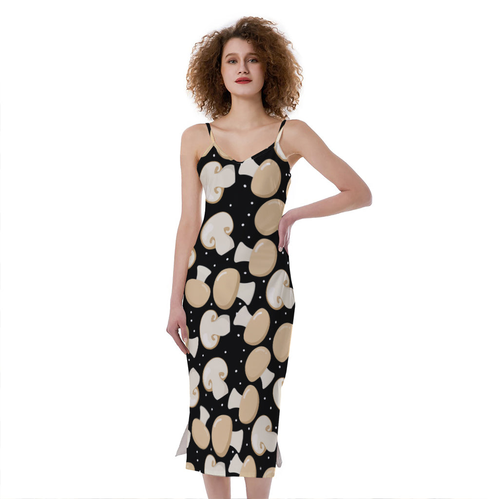 Champignon Mushroom Pattern Print Slim Fit Midi Cami Dress