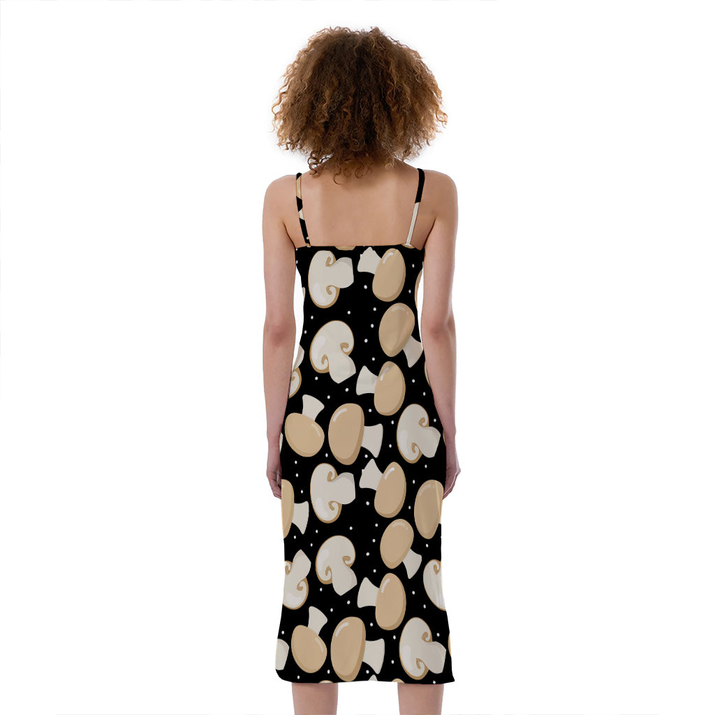 Champignon Mushroom Pattern Print Slim Fit Midi Cami Dress