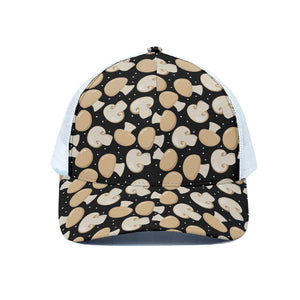 Champignon Mushroom Pattern Print White Mesh Trucker Cap