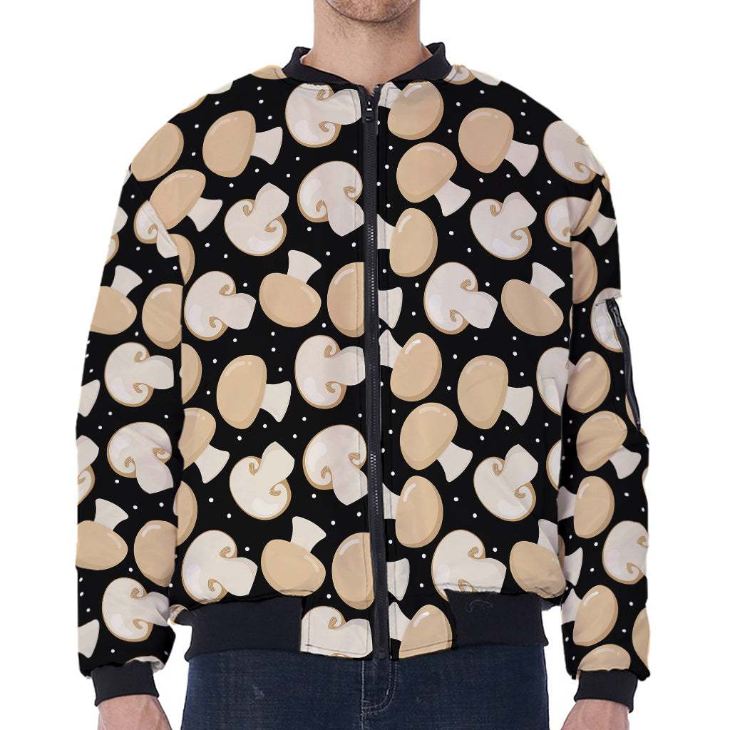 Champignon Mushroom Pattern Print Zip Sleeve Bomber Jacket