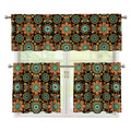 Chaotic Boho Floral Pattern Print 3 Piece Kitchen Curtains