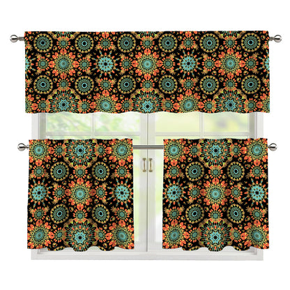 Chaotic Boho Floral Pattern Print 3 Piece Kitchen Curtains