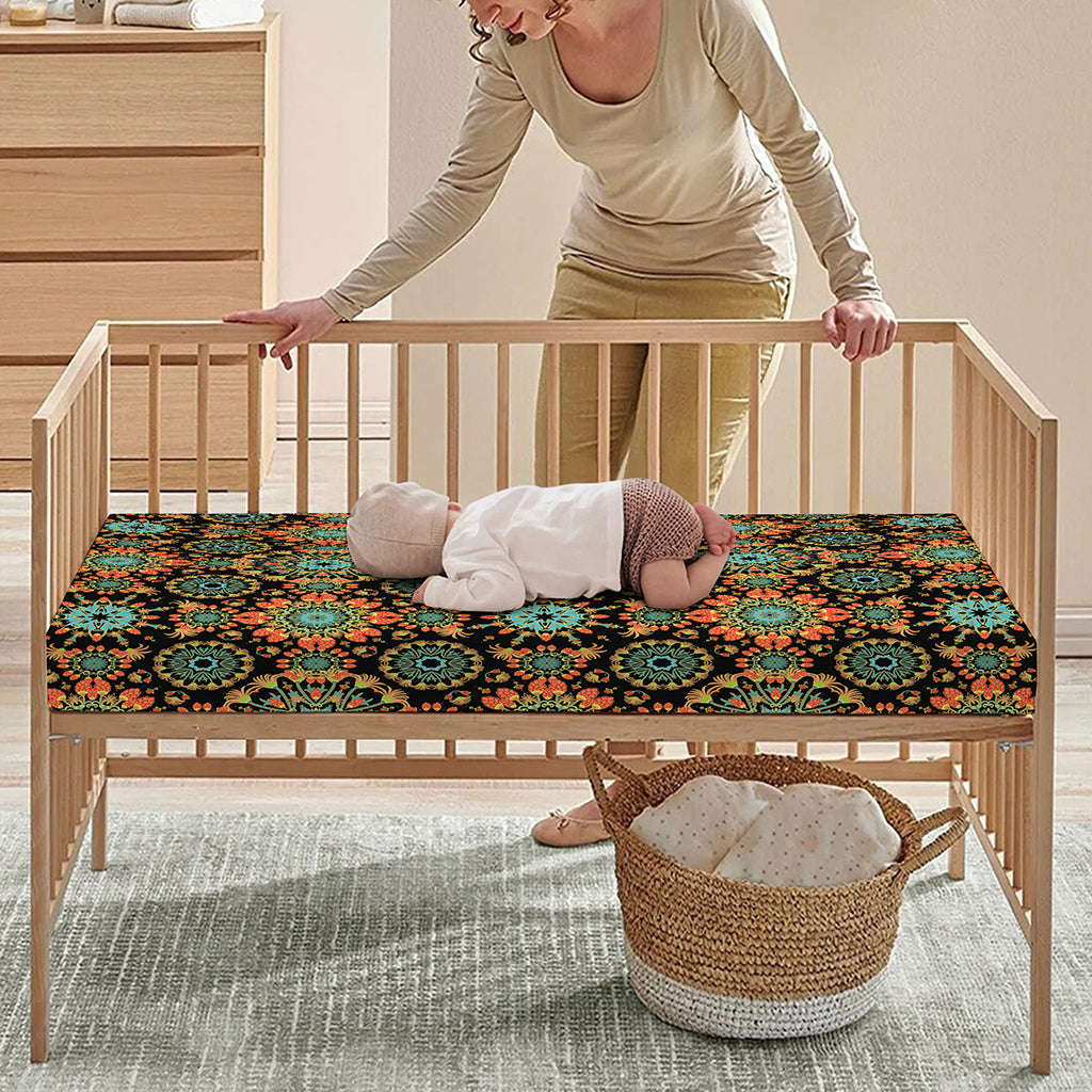 Chaotic Boho Floral Pattern Print Baby Crib Sheet