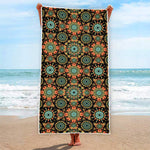 Chaotic Boho Floral Pattern Print Beach Towel
