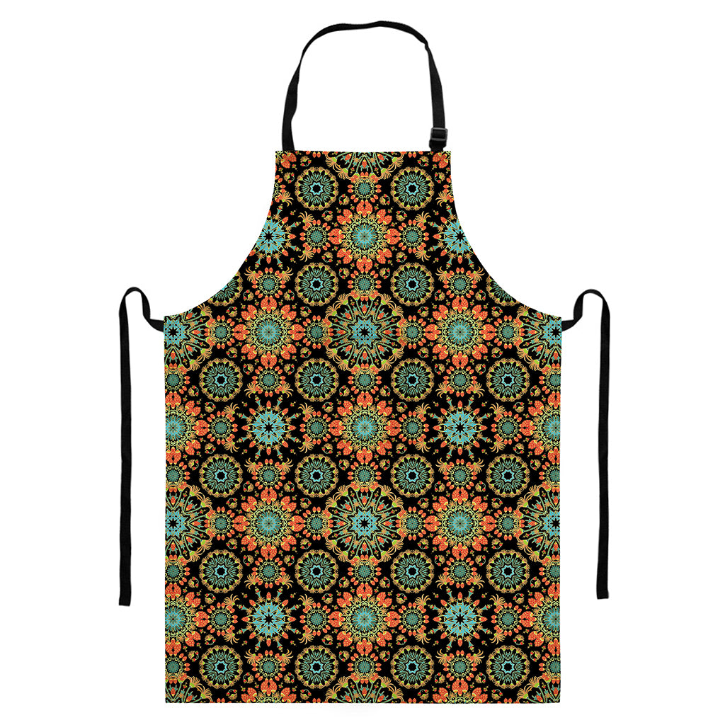 Chaotic Boho Floral Pattern Print Bib Apron With Pocket