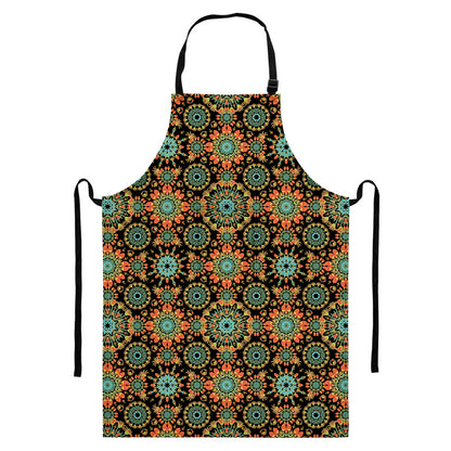 Chaotic Boho Floral Pattern Print Bib Apron With Pocket