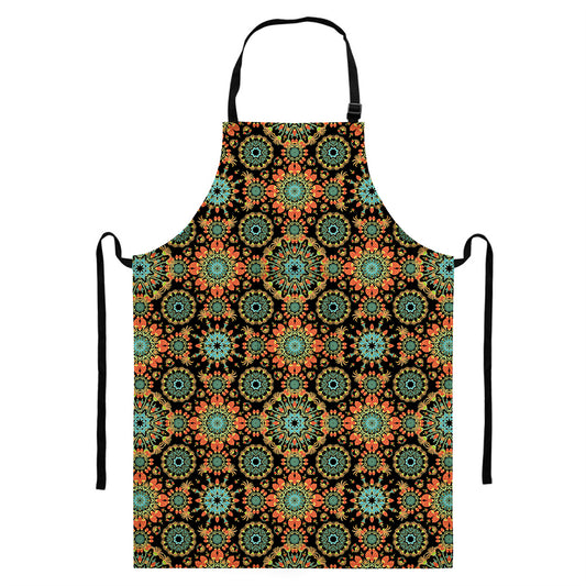 Chaotic Boho Floral Pattern Print Bib Apron With Pocket