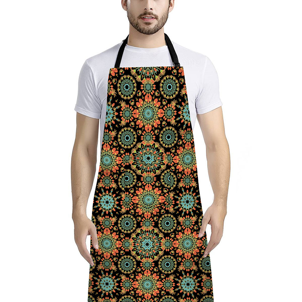 Chaotic Boho Floral Pattern Print Bib Apron With Pocket