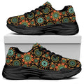 Chaotic Boho Floral Pattern Print Black Chunky Shoes