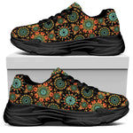 Chaotic Boho Floral Pattern Print Black Chunky Shoes