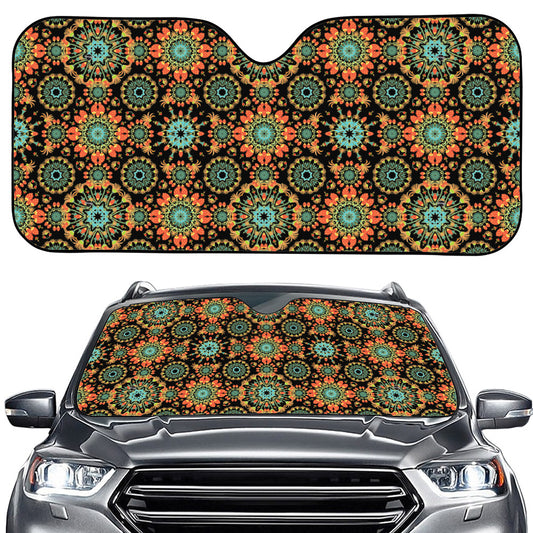 Chaotic Boho Floral Pattern Print Car Windshield Sun Shade