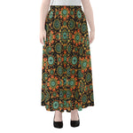 Chaotic Boho Floral Pattern Print Chiffon Maxi Skirt