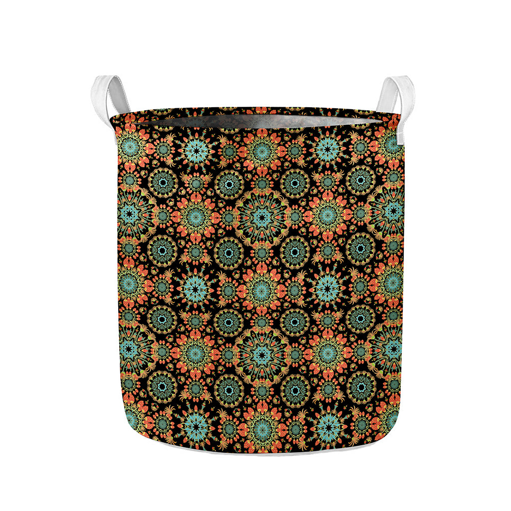 Chaotic Boho Floral Pattern Print Collapsible Laundry Basket